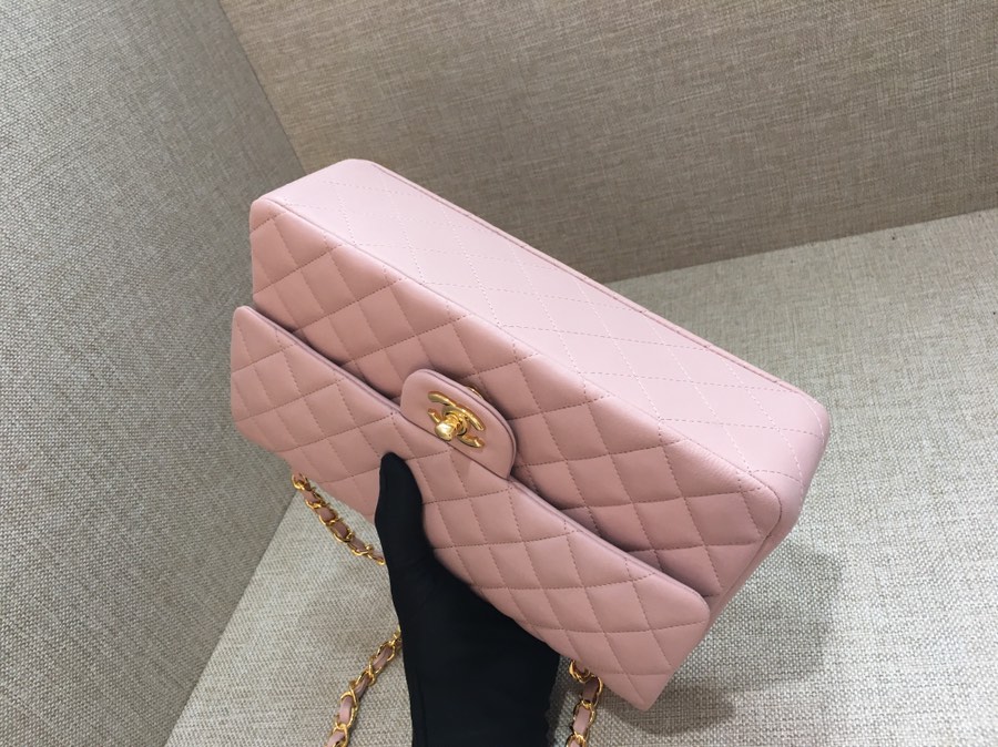 Medium Classic Flap Lambskin Bag AO1112 Pink/Gold